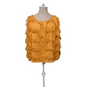 Calligraphie‎ Womens XL Mustard Yellow Fringe Eyelash Textured Long Sleeve Top